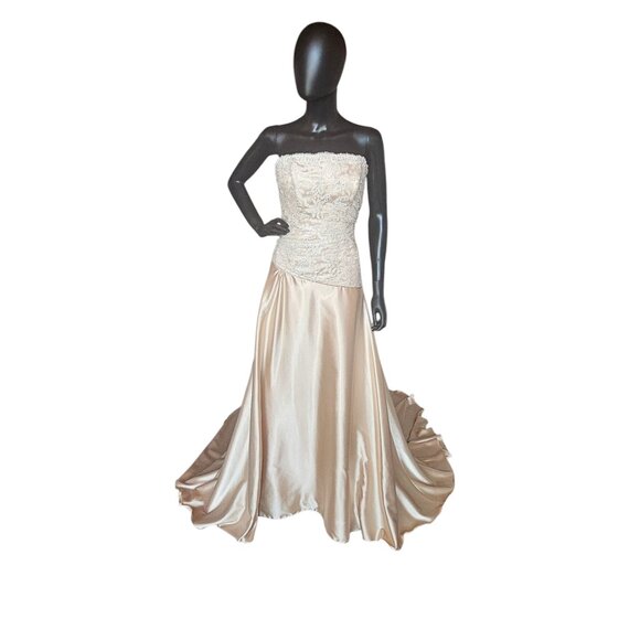 Gold Charmeuse Asymmetrical Wedding Gown - Maggie Sottero